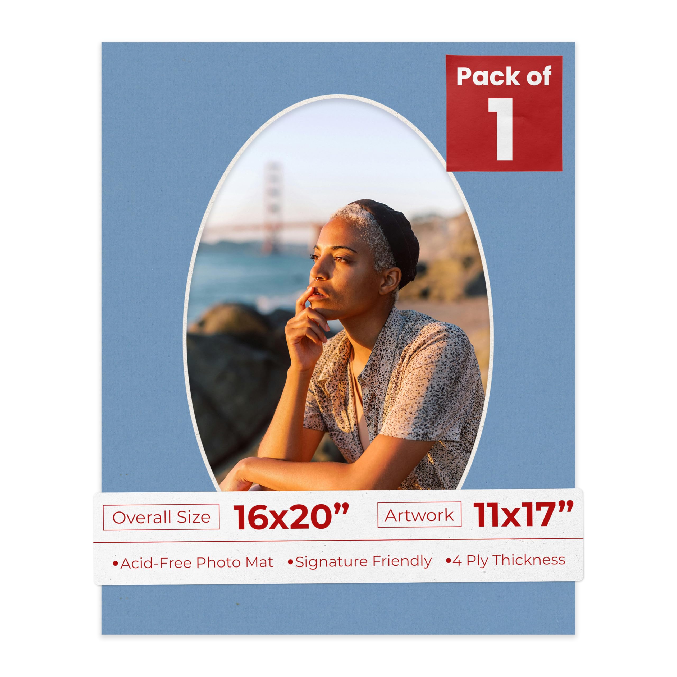 16x20 Mat Bevel Cut for 11x17 Photos - Precut Brittany Blue Oval Shaped Photo Mat Board Opening - Acid Free Matte to Protect Your Pictures - Bevel Cut for Family Photos, Pack of 1 Matboard-image-43