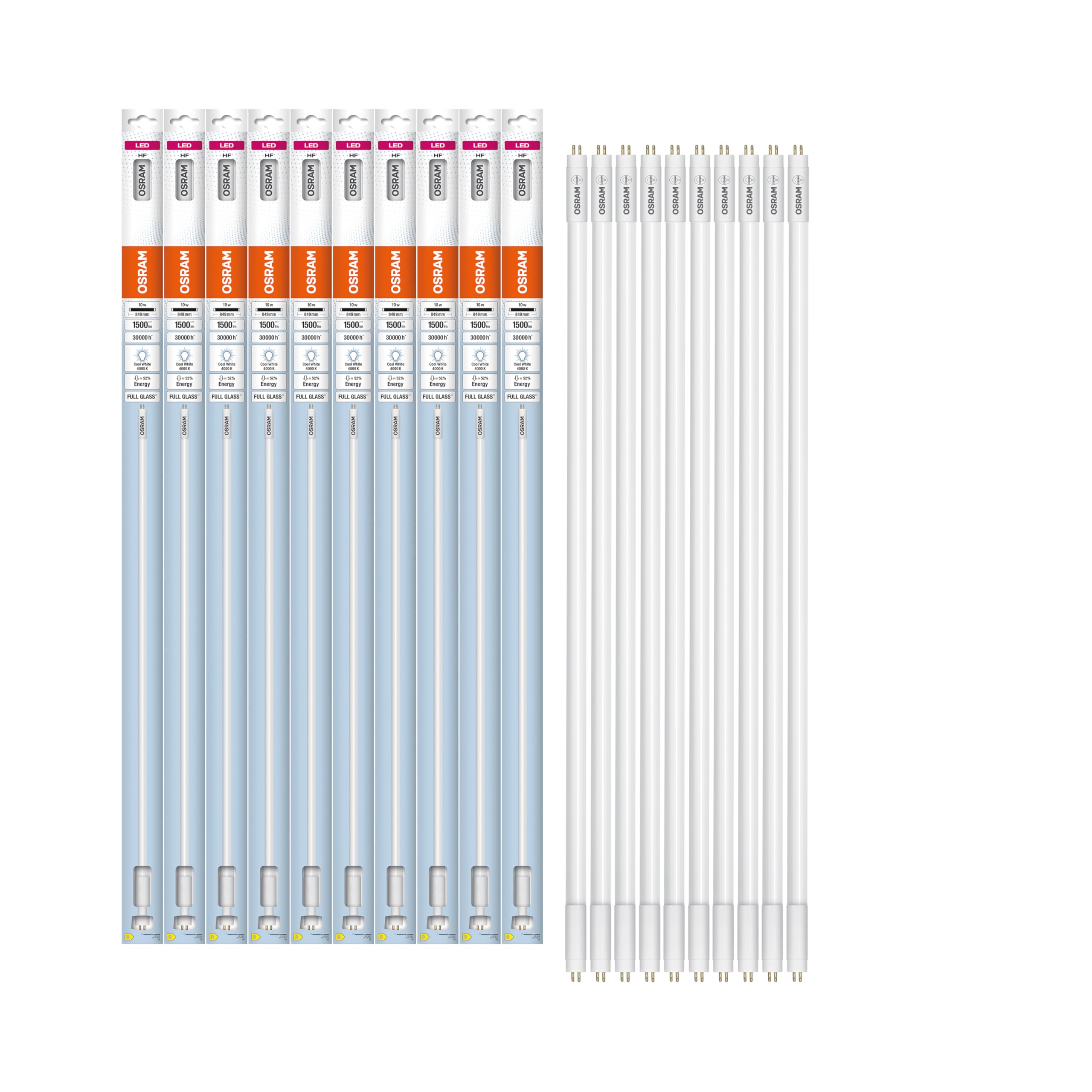 Osram LED TUBE T5 HF HE21 849 mm, lineare LED-Röhre, 10W, 1500lm,4000K, kaltweißes Licht, LED-Ersatz für herkömmliche T5-Leuchtstoffröhren mit G5 Sockel, lange Lebensdauer, energiesparend,10-Pack