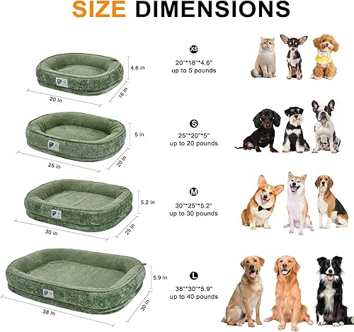 Miniatura 2 de Cama para perro de tamaño mediano, cama ortopédica con funda extraíble y parte inferior antideslizante con cojín de cuatro lados, color verde, XL