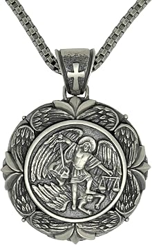 SECRETIUM Saint Michael the Archangel Sterling Silver 925 Christian Catholic Mens Pendant Chain Medal