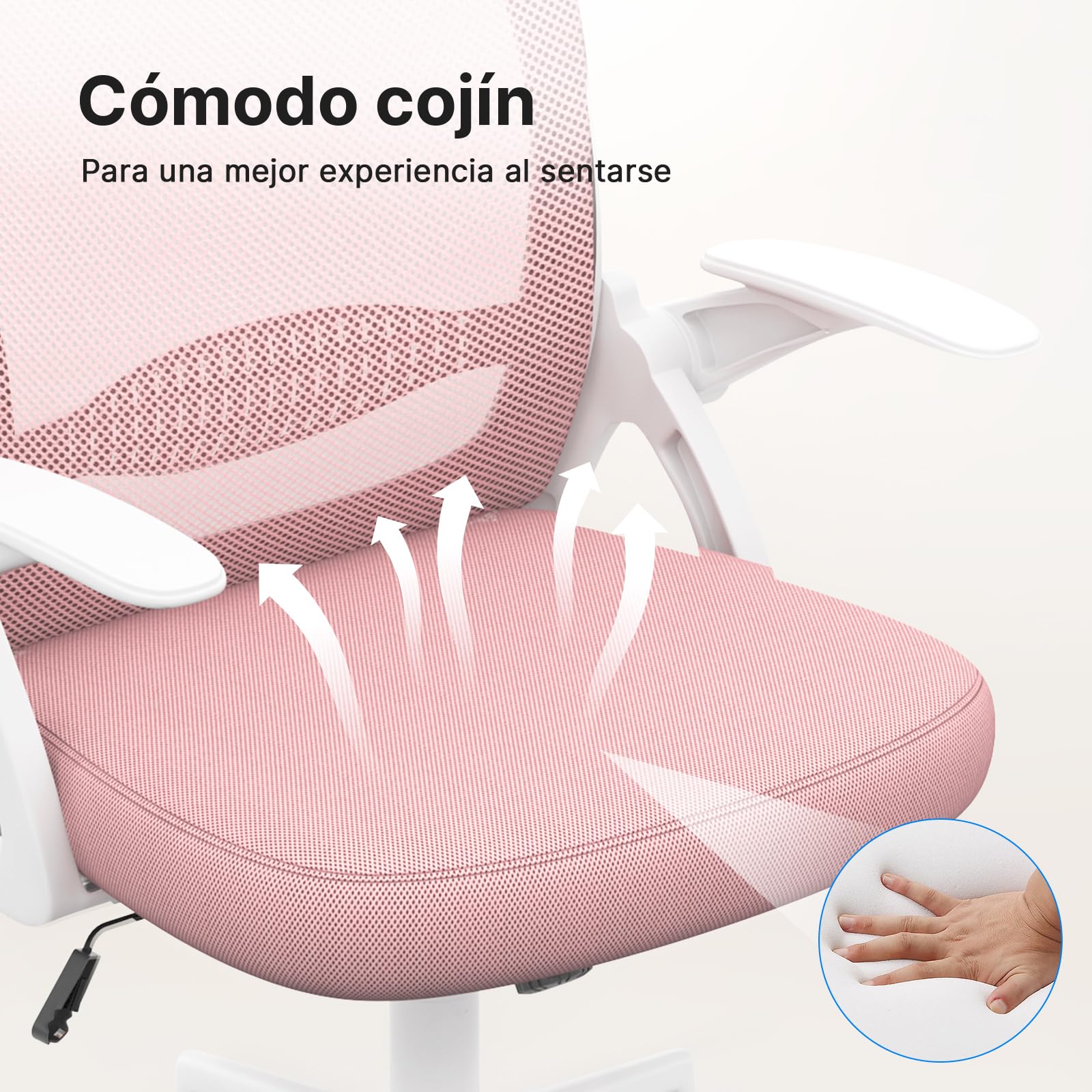 rattantree Silla de Oficina, Silla de Escritorio Ergonómica con Respaldo de Malla Transpirable y Asiento, Silla de Ordenador, Regulable en Altura, Reposabrazos Abatibles, Para Estudio de Oficina, Rosa