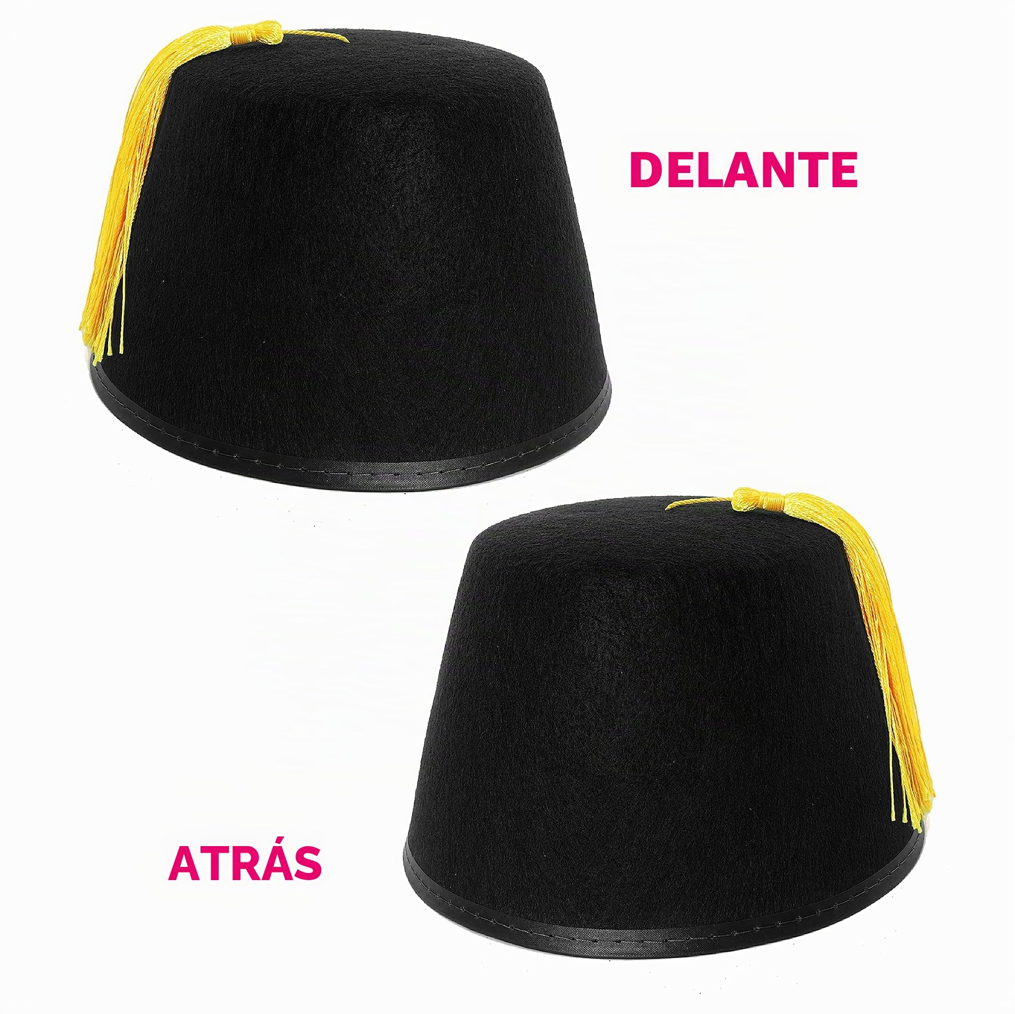 Sombrero negro Fez – Sombrero negro Fez con una borla dorada en la parte superior – perfecto para películas, televisión o disfraces religiosos y otros eventos de disfraces