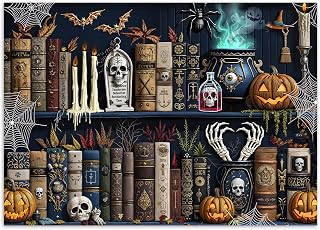 Puzzles for Adults 1000 Pieces, Halloween Book Shelf Puzzle Oil Painting Art, Funny Difficult Hard Unique Puzzle, 1000 Pieces Jigsaw Puzzles for Friends and Family Wall Art Home Decor