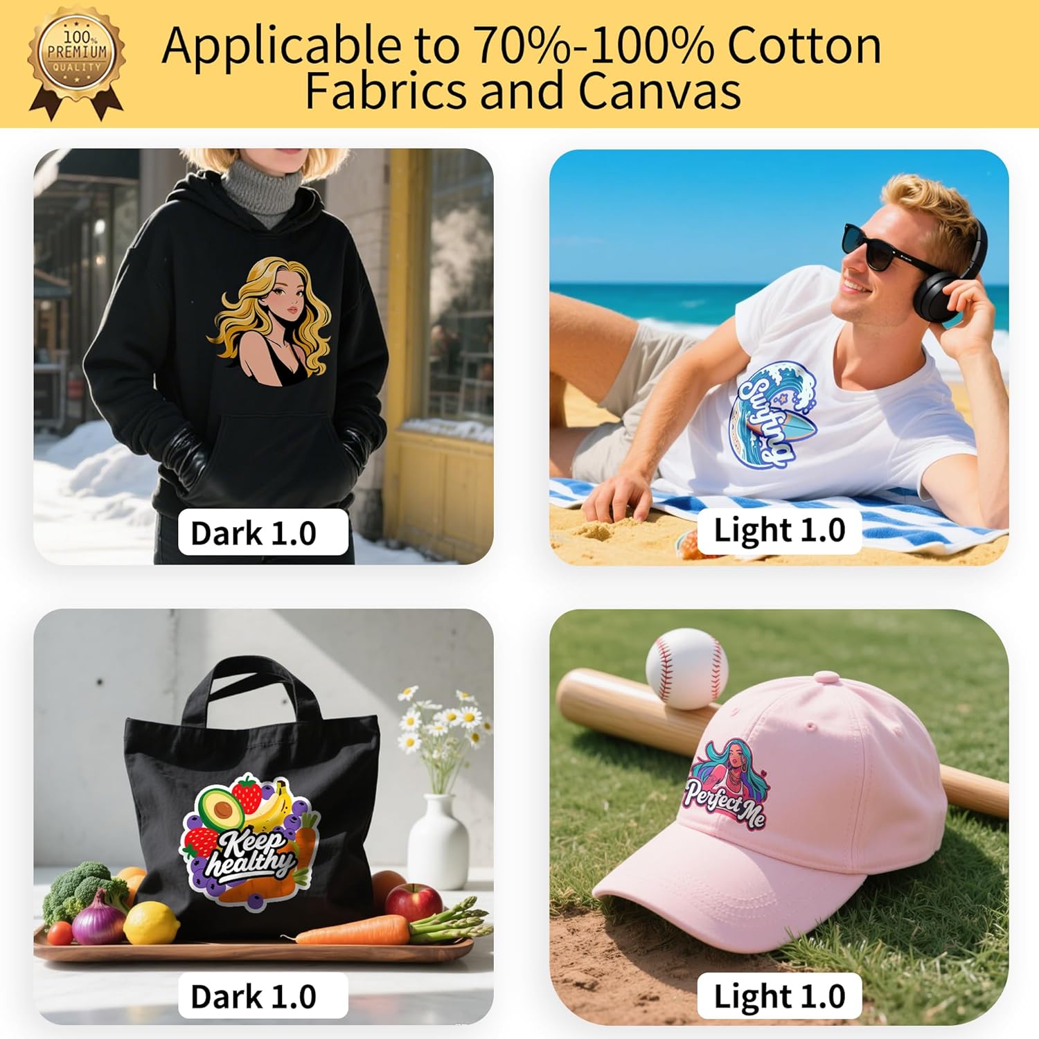 TransOurDream Tru-Heat Transfer Paper for Dark and Light Fabric (20+20 Sheets, 8.5x11", Mix Pack) Printable HTV Heat Transfers Vinyl for Inkjet Printers Iron on Transfers for T Shirts