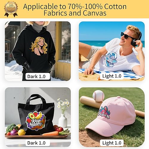 Miniatura 6 de TransOurDream Tru-Heat Paquete de mezcla de papel de transferencia para tela oscura y clara (20 + 2 hojas, 8.5 x 11 pulgadas) imprimible HTV de