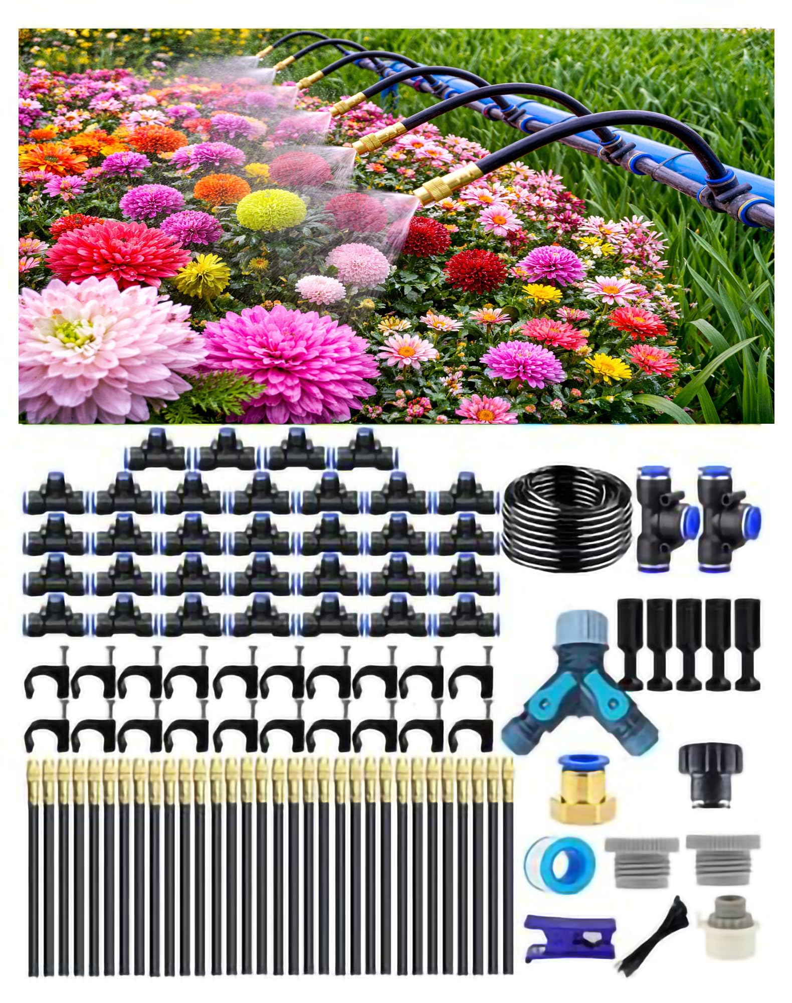 Drip Irrigation System, 360 Adjustable Mist Sprayer Nozzle, High Volume Water Flow Rotating Sprinkler Head for Garden,Patio,Potted Plants,Easy Install, Fine Misting to Jet Spray