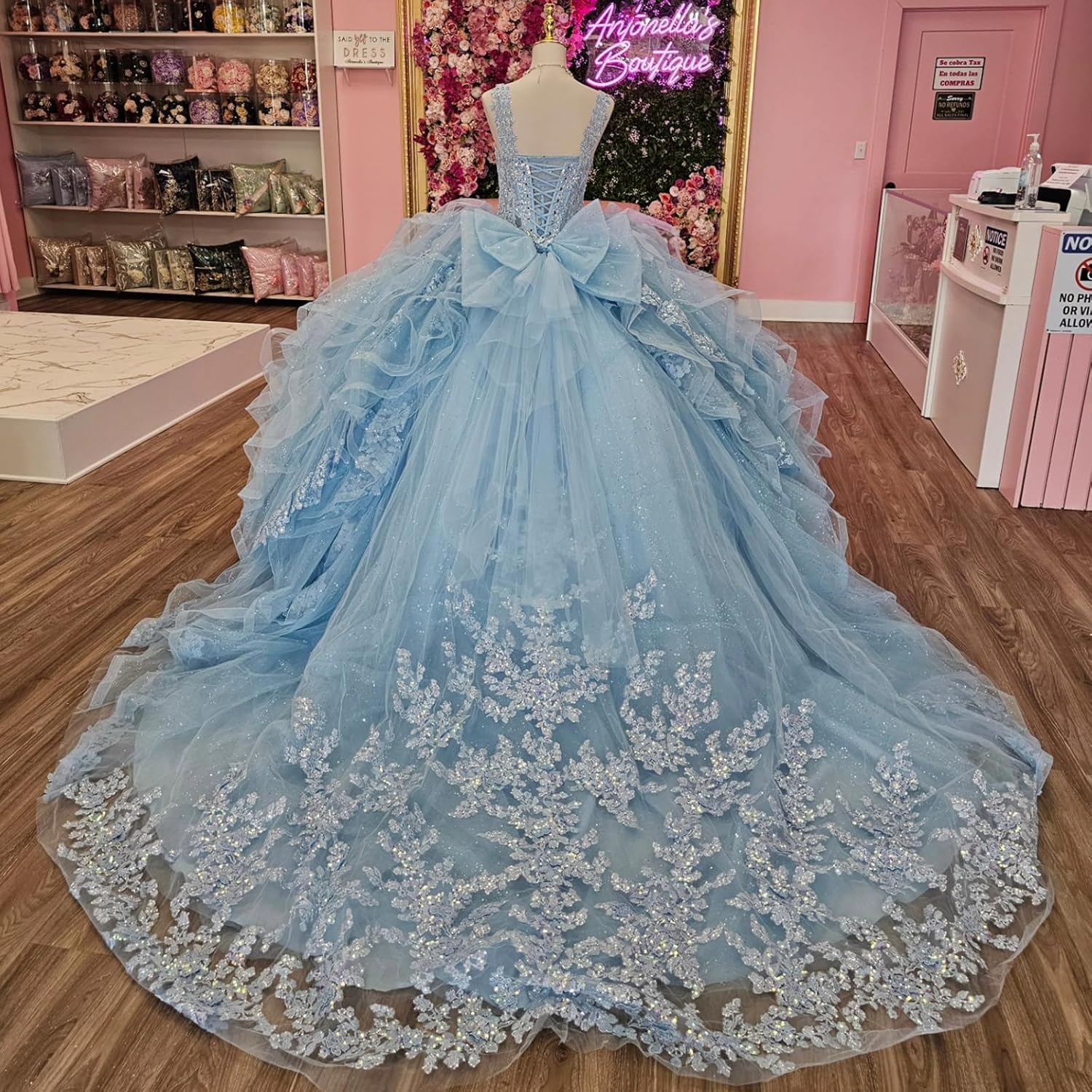 XYAYE Off Shoulder Tulle Quinceanera Dresses with Bow Glitter Tiered Sweet 16 Dresses Ruffles Beaded Vestidos de Quinceañeras - Image 5