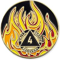 Vista 11 de Medallón de recuperación AA chapado en oro de 1 año Twisted Flames - Negro/Rojo/Naranja/Amarillo