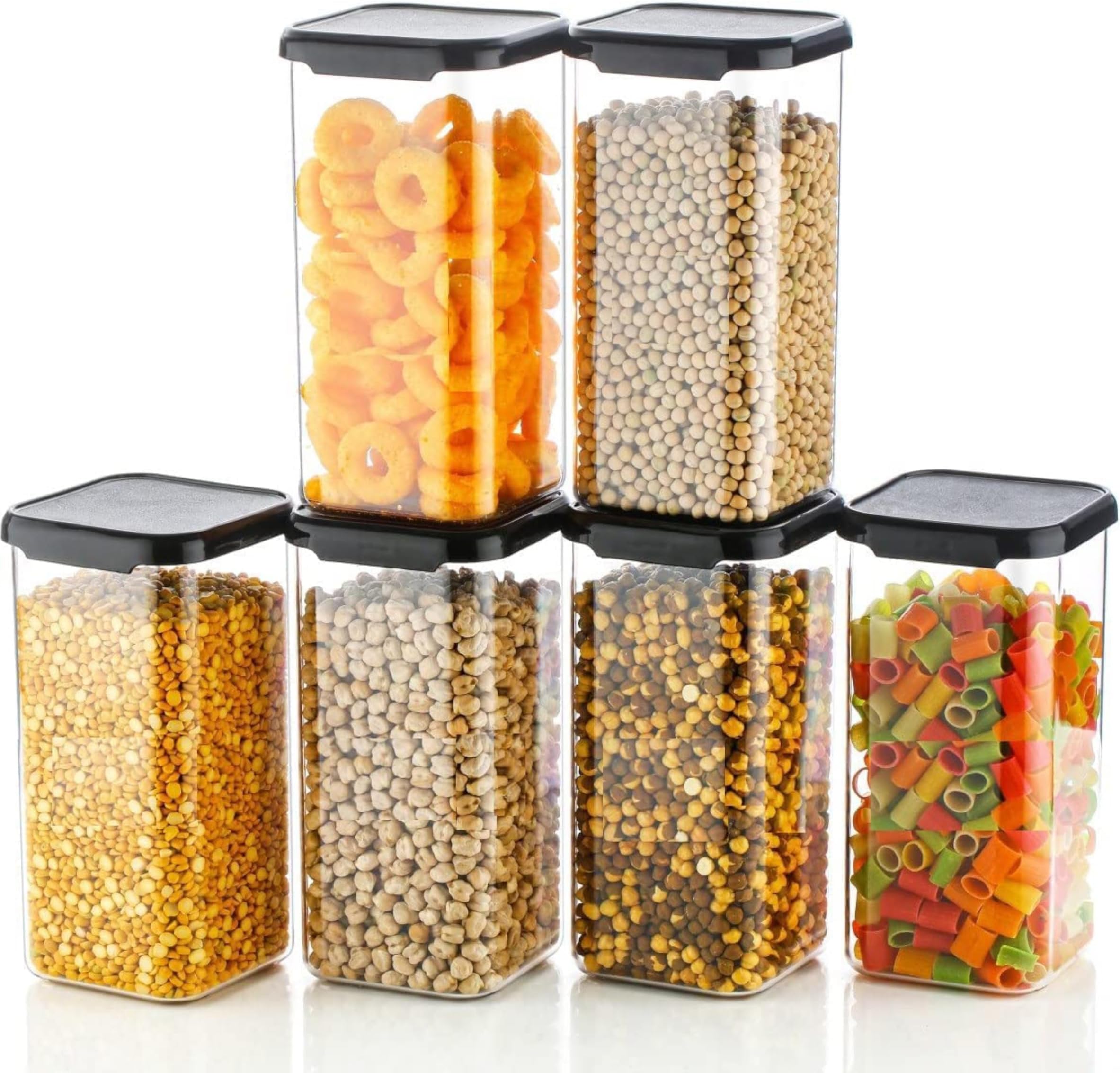 VOLTURI Air Tight Kitchen Containers Set (Pack of 6, 1500 ML) for Storage Pulses, Cereals, Grains, Dry Fruits, Pantry Organization and More, Food Grade, BPA Free, Stackable, Transparent