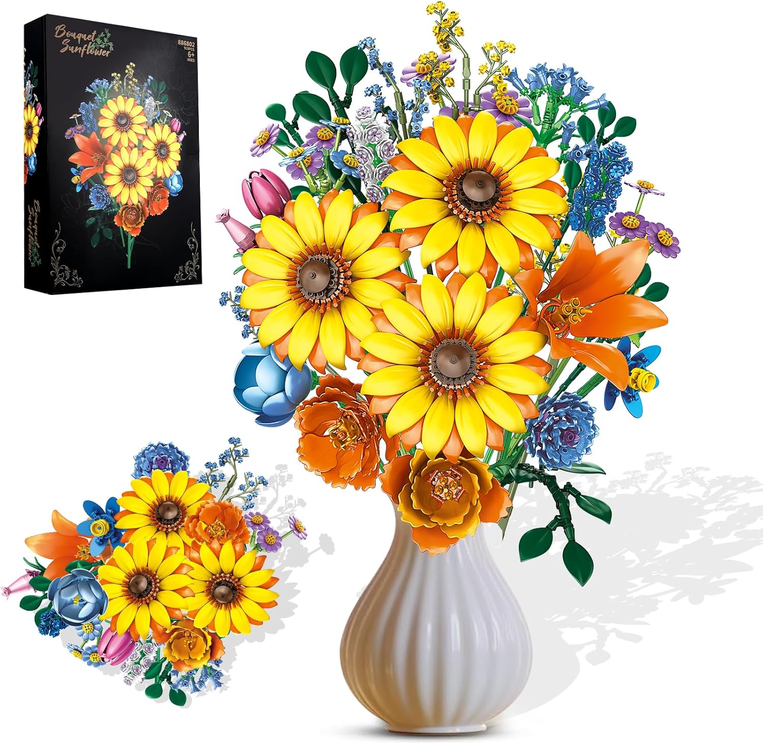 Flower Bouquet Building Set, Sunflowers Botanicals Collection(919PCS), Building Block Toy for Adults Kids Women Her, Home Office Decor Gift for Valentines Birthday Christmas