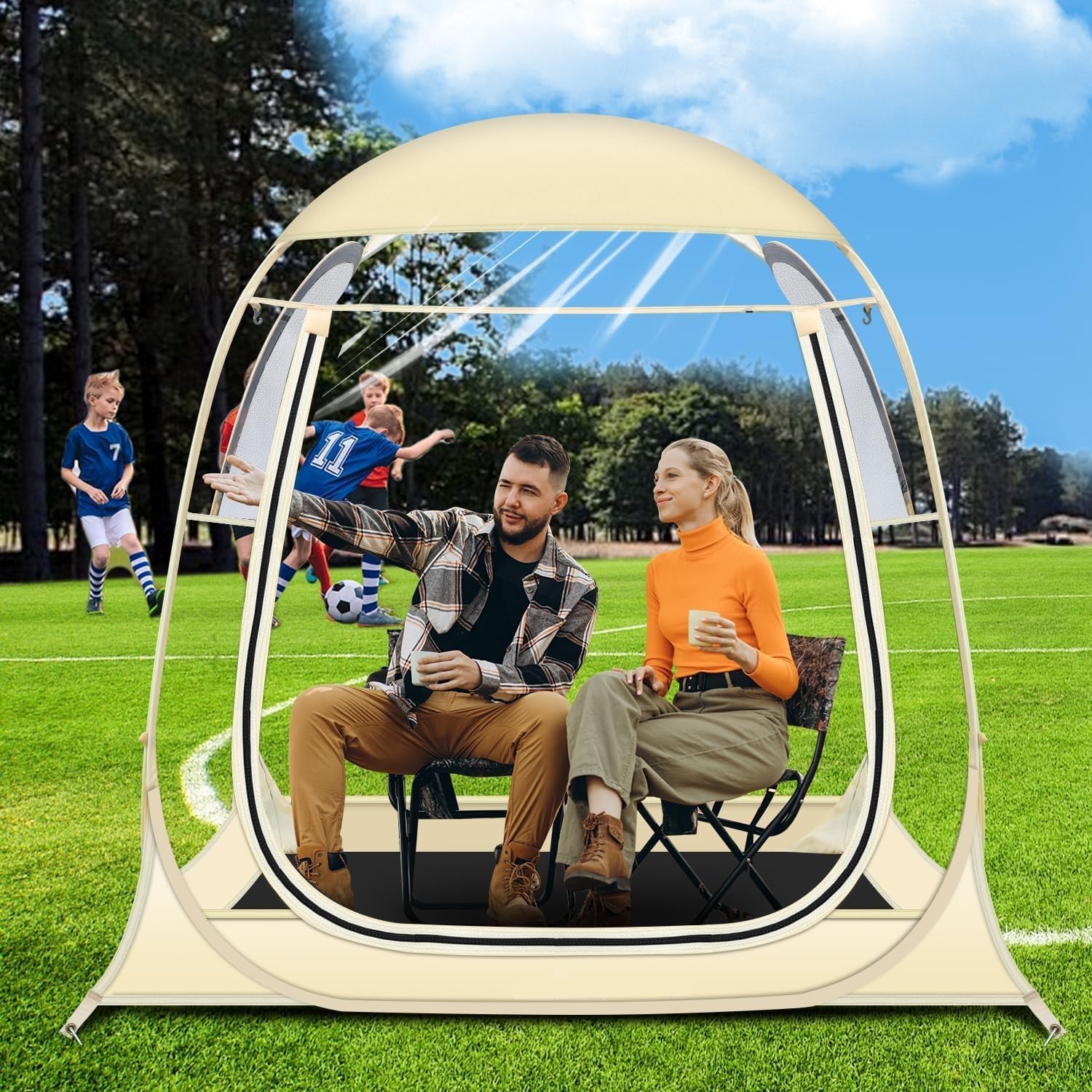 Pop Up Sports Tent, Instant Clear Bubble Tent, with Removable Top Cover, Outdoor All Weather Shelter, for Watching Sports, Cheering, Fishing and Camping