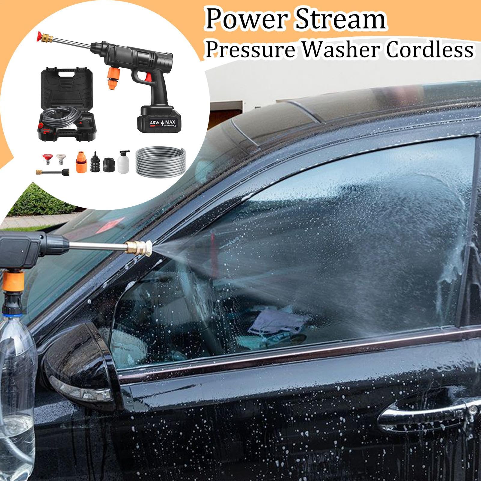Hidrolimpiadora de Batería Eléctrica Portátil Sin Cable | Máquina de Limpieza Portátil con Manguera de 5 m para Coche Suelos Valla Casa