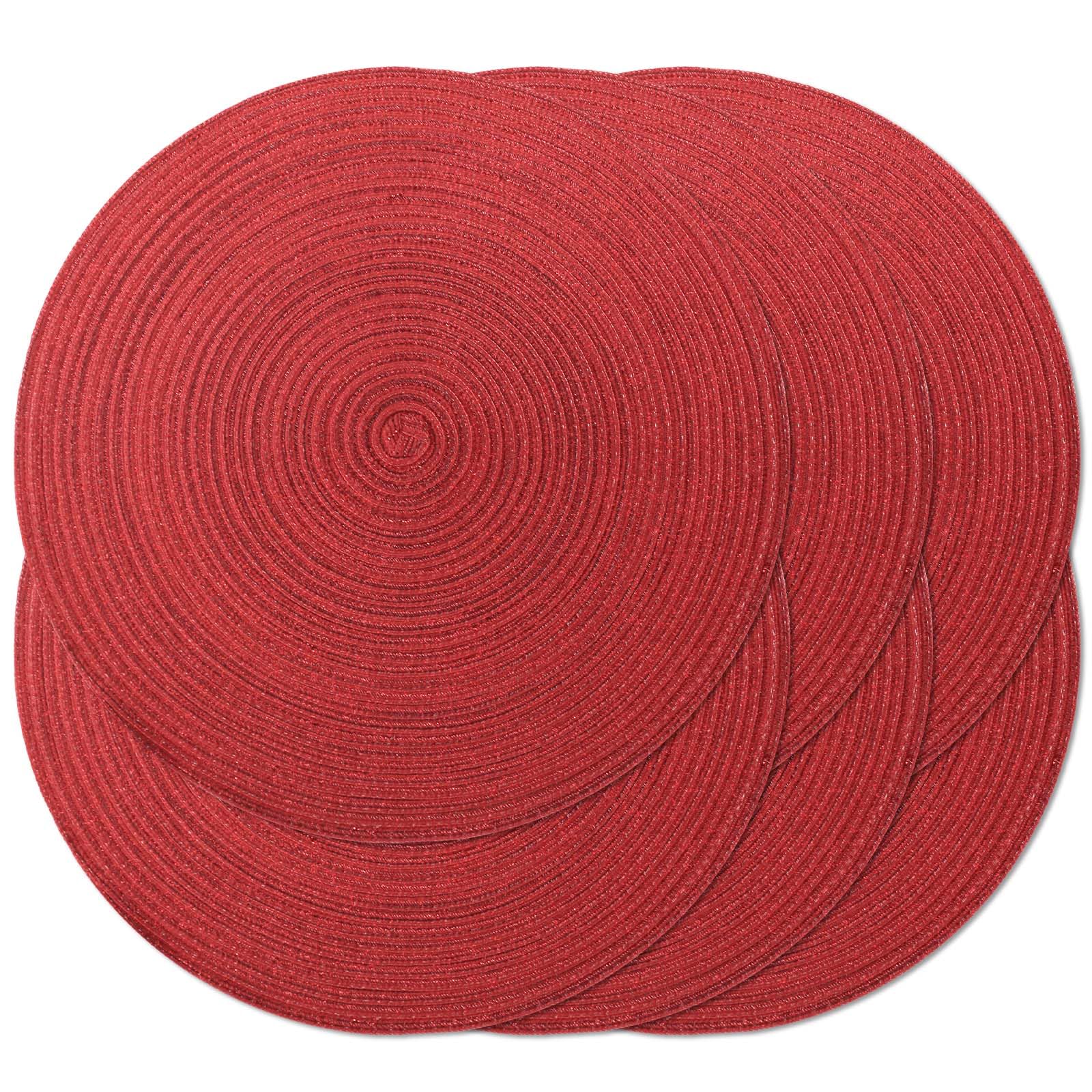 Noctiflorous Round Braided Placemats 15 Inch Round Table Mats Set of 6 for Dining Tables Natural Woven Rustic Heat Resistant Place Mats for Valentine's Day(Red Shine)