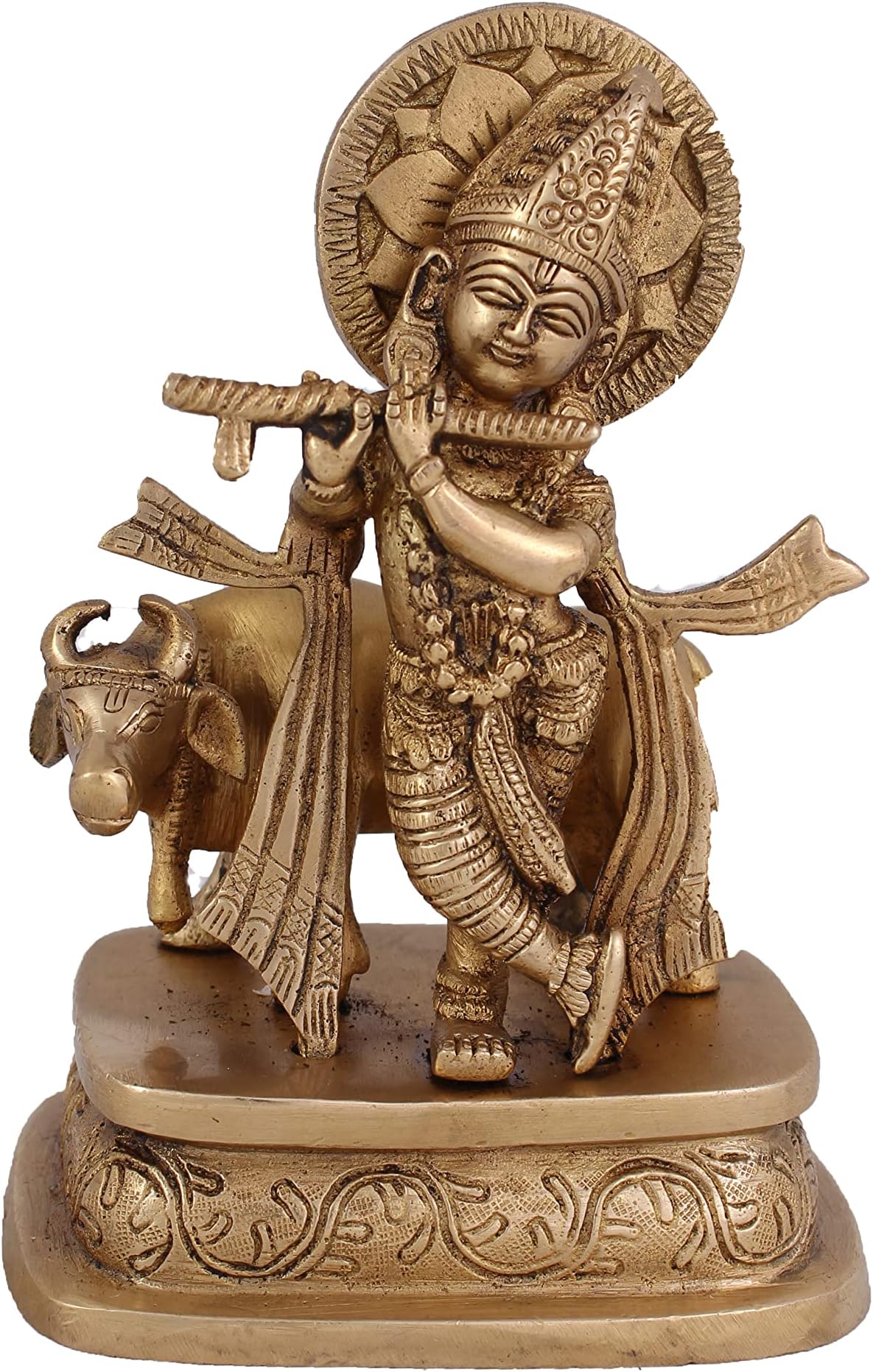 Arihant CraftHindu God Krishna Idol Kanha Statue Kanahiya Sculpture Hand Craft Showpiece – 16.5 cm (Brass, Gold)