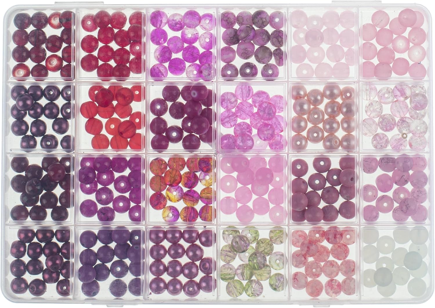 Glorex 6 1630 341 Glass Beads Jewellery Set in Storage Box, Assorted Red and Pink, Ideal for Designing Jewellery, Bracelets, Necklaces, Accessories or as Decoration