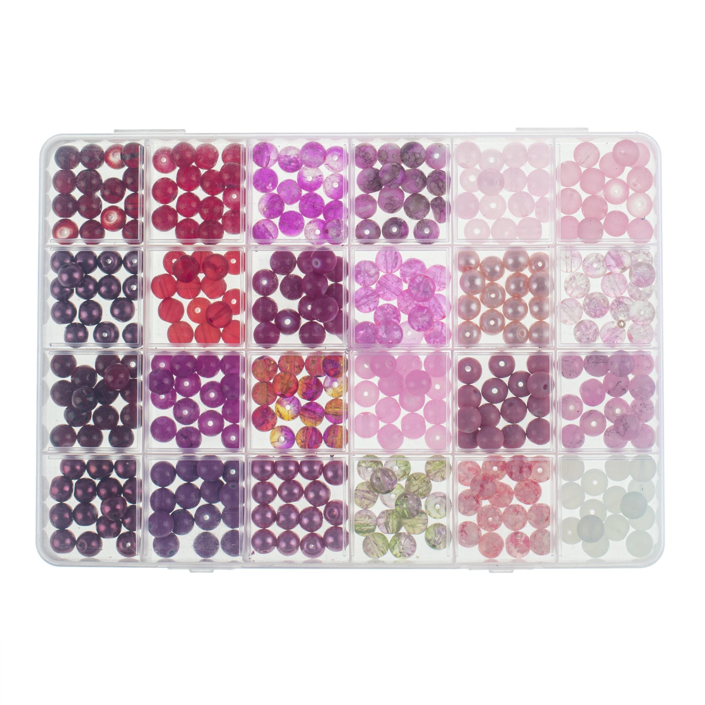 Set Perline Di Vetro Glorex Rosse E Rosa Per Creare Gioielli - Scatola Riutilizzabile, Per Bracciali, Collane E Decorazioni Fai Da Te