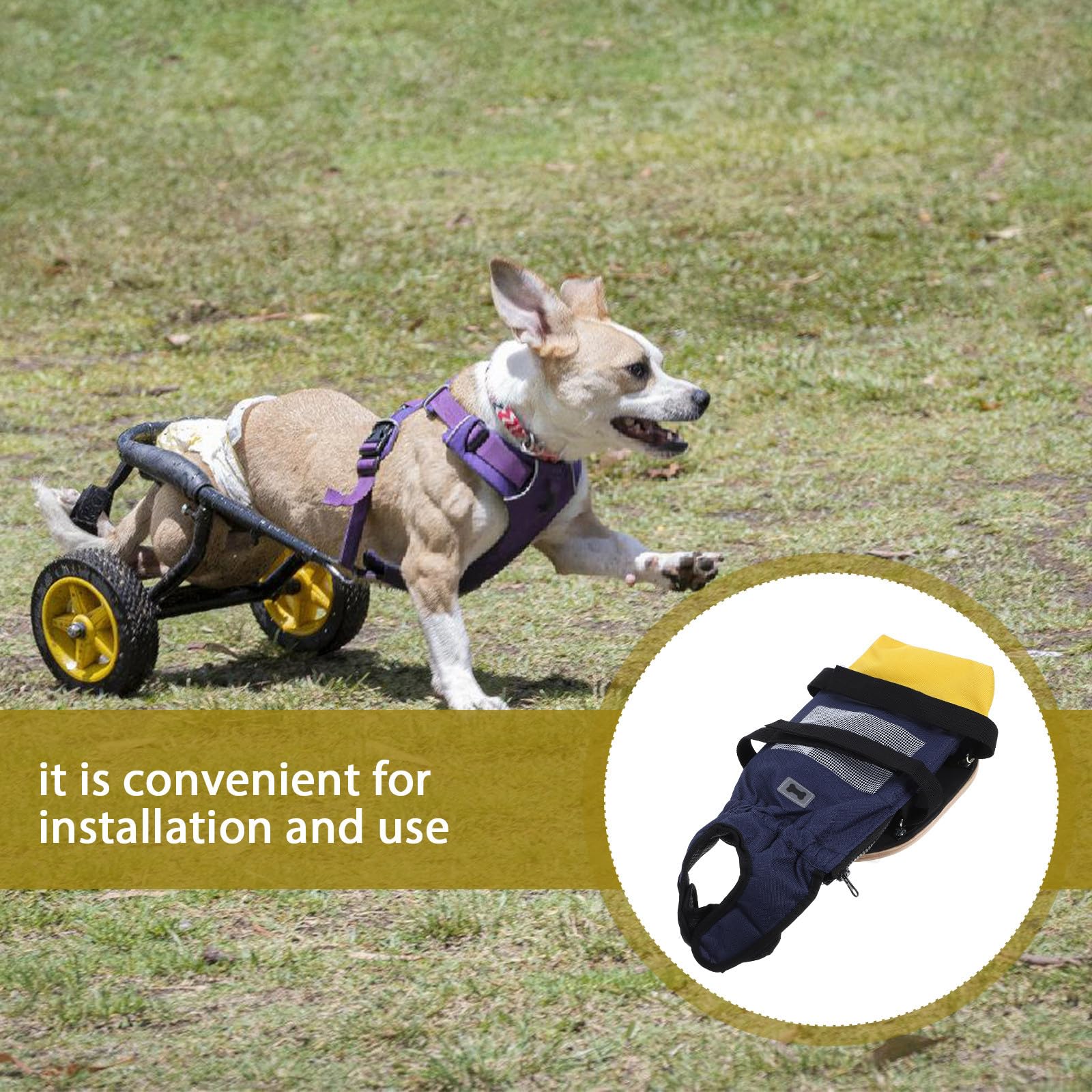 Carrellino per Cani Disabili Regolabile in Poliestere con Ruote Silenziose, Facile da Usare per Passeggiate Indoor e Outdoor di Animali Domestici Anziani