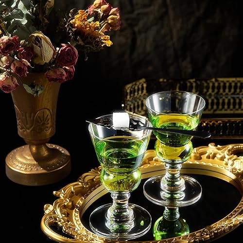 Miniatura 4 de The Wine Savant - Juego de vasos de absenta de cristal vintage, 7 onzas, clásico de tallo con depósito de burbujas suizas, ideal para degustar,