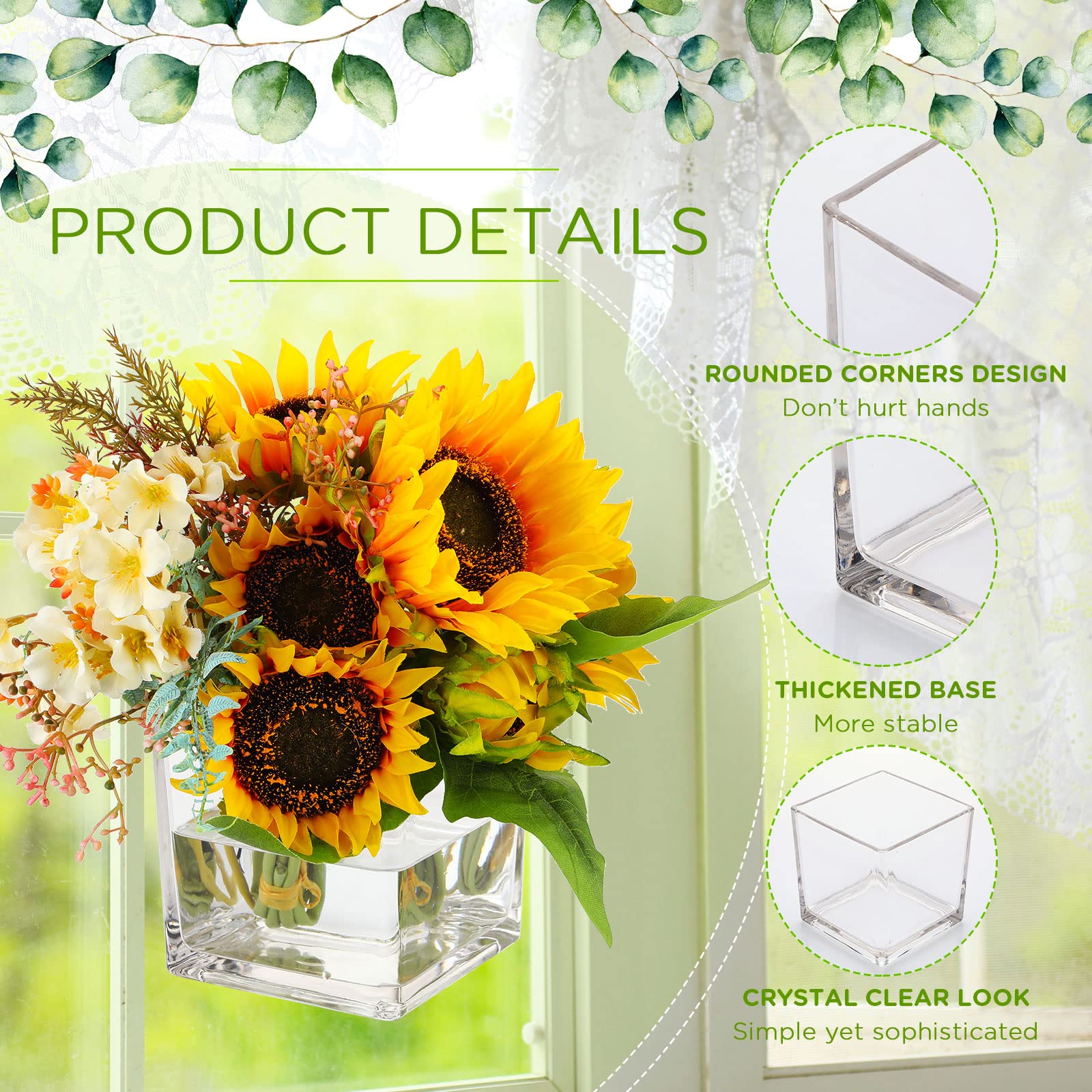 16 Pieces Square Glass Vases Bulk 4.7 x 4.7 x 4.7 Inch Cube Flower Vase Clear Square Candle Holders Small Glass Flower Container Plant Terrarium for Wedding Centerpieces Office Home Decor Party Event