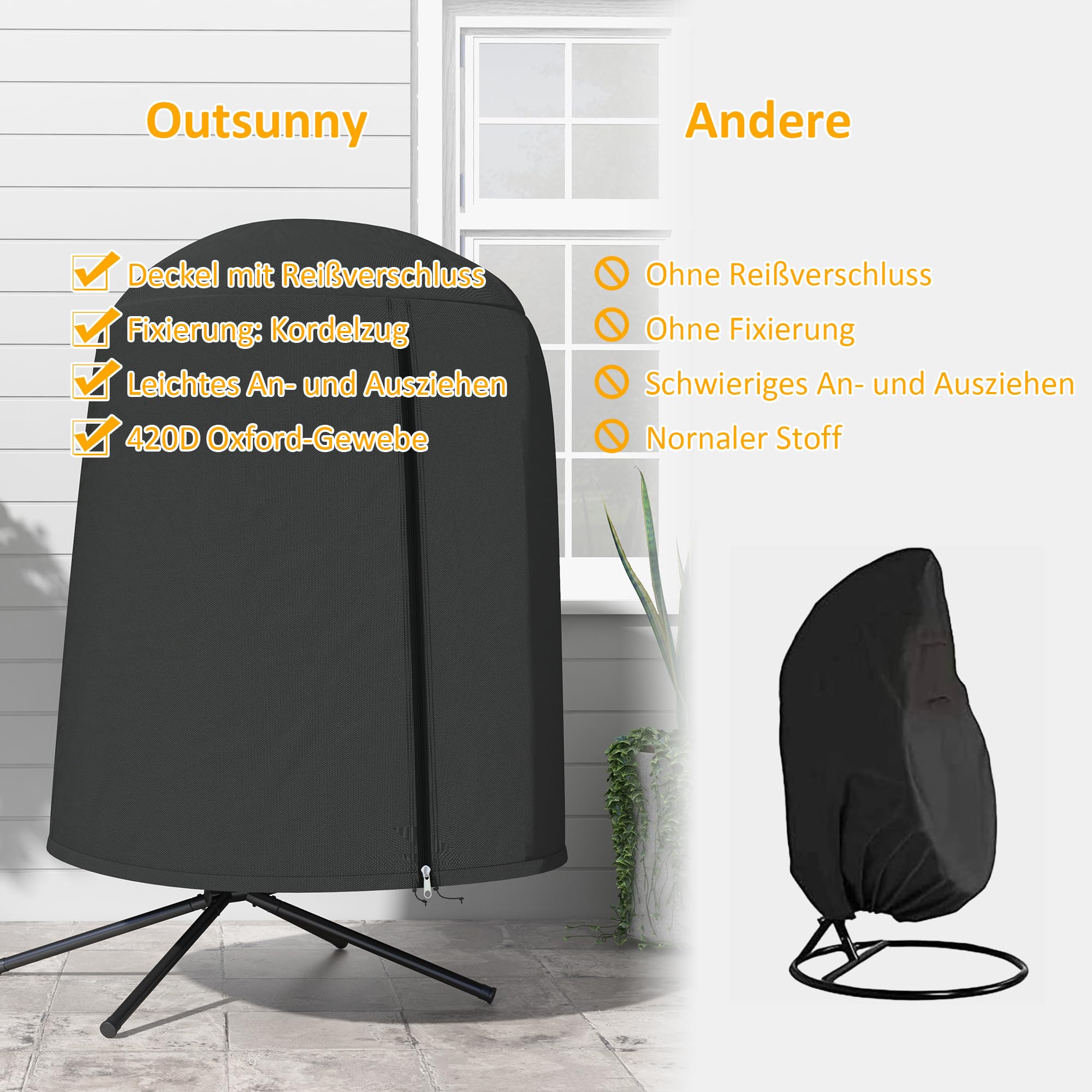 Outsunny Hängesessel Abdeckung Wasserdicht Winddicht Schutzhülle mit Reißverschluss 420D Oxford Outdoor Gewebe für Hängekorb Schwingsessel Ø128 x 190 cm Schwarz
