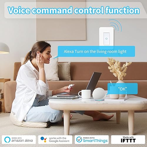 Miniatura 3 de Milfra Interruptor inteligente táctil de un solo polo, interruptor de luz inteligente, interruptores de luz WiFi inteligentes, interruptor