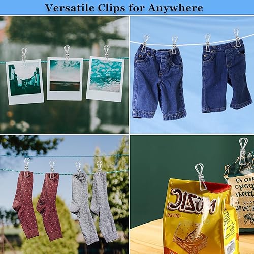 Miniatura 7 de 50 alfileres de ropa dorados, resistentes de acero inoxidable, pinzas para ropa para tendedero, colgar ropa, viajes al aire libre, campamento