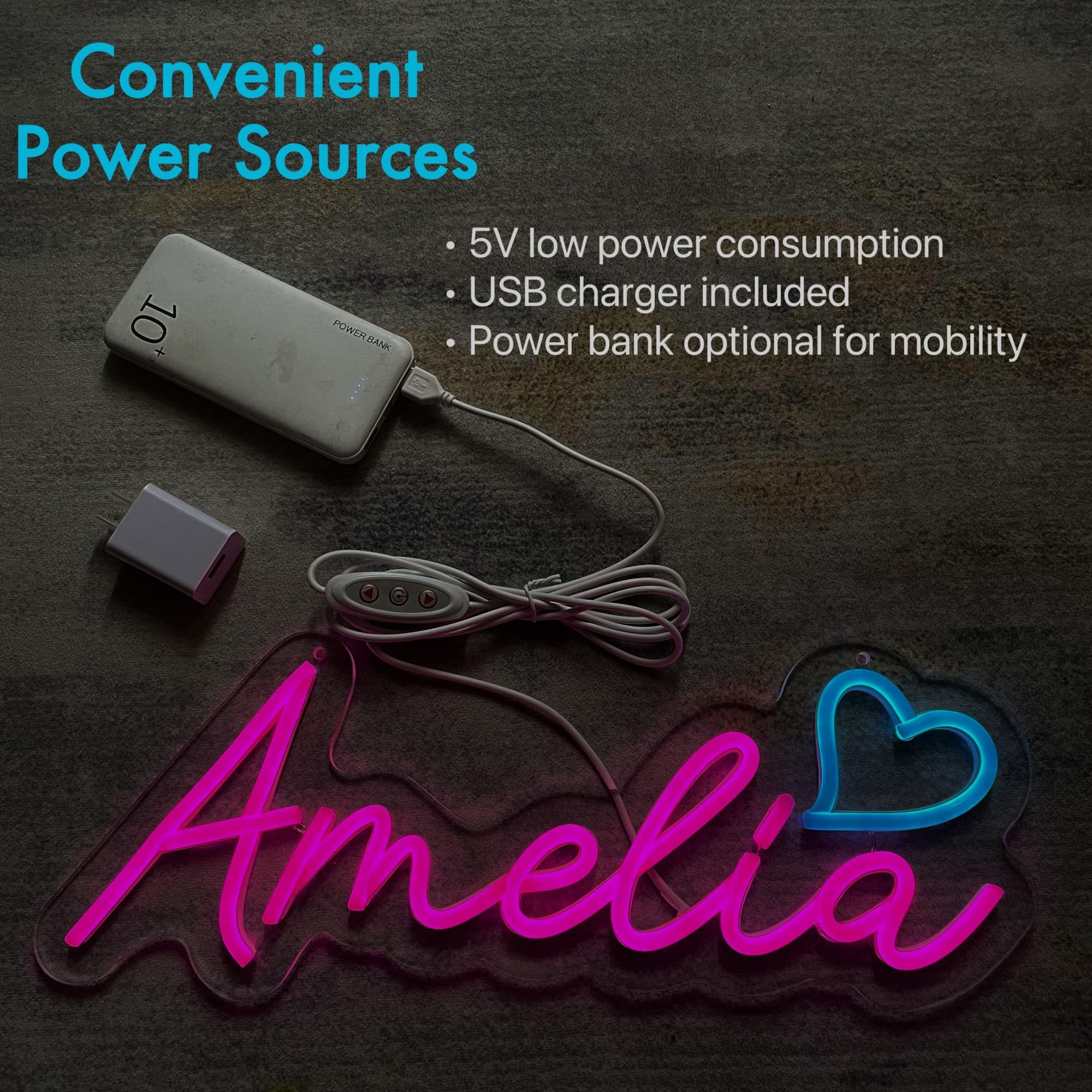 Amelia neonowa tabliczka z imieniem, neonowa lampka Amelia, lampka nocna LED, do sypialni, dekoracja ścienna w akademiku i prezenty, regulowana jasność, zasilanie przez USB (Amelia - różowa)