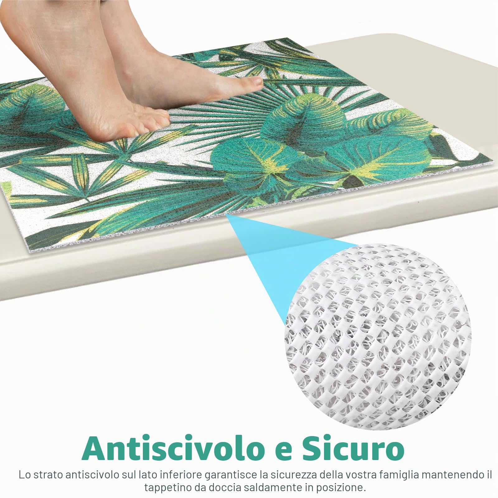 Tappetino da doccia antiscivolo, 75 x 75 cm, in PVC, morbido e confortevole, antiscivolo, ad asciugatura rapida, antiscivolo, per piatti doccia (verde B, 75 x 75 cm)