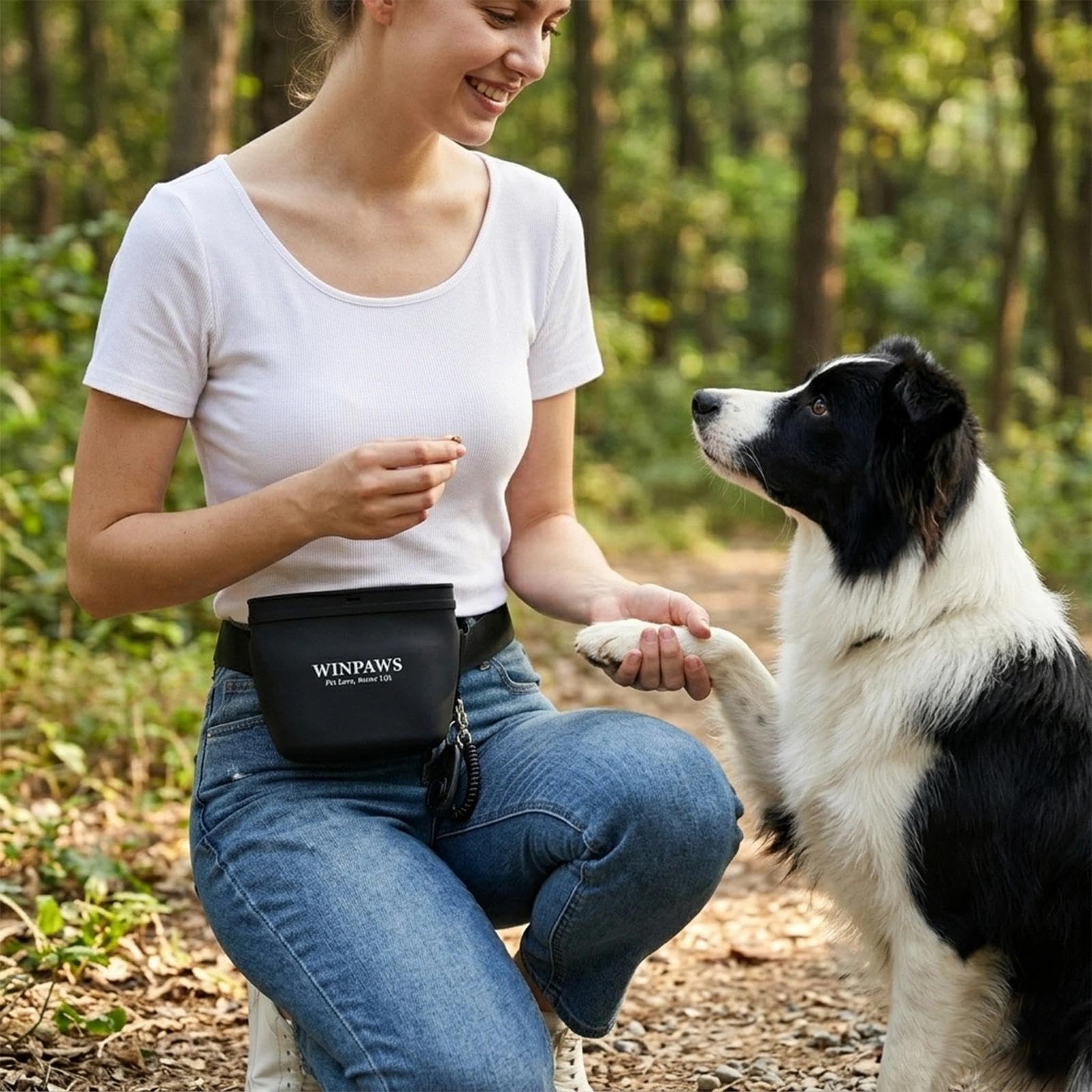 Silikon-Hunde-Leckerli-Tasche mit Kotbeutelhalter, wasserdicht, magnetisch, verschließbar, Bauchtasche mit verstellbarem Hüftgurt, Haustier-Welpen-Trainingszubehör, Einhandöffnung mit Presse und