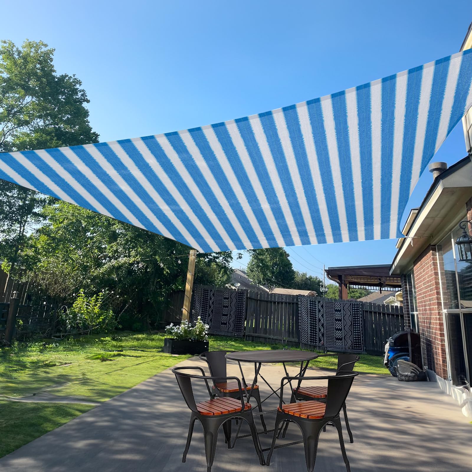 SUNLAX Sun Shade Sail 6.5' x 10' Blue&White Rectangle Canopy Sail Shade Cover UV Block Permeable Sunshade Outdoor for Patio Backyard (We Make Custom Size)