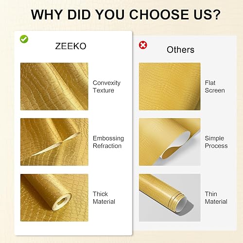 Miniatura 7 de Papel tapiz dorado de 17.7 x 473 pulgadas, con textura de cocodrilo, 3D, impermeable, para dormitorio, mural Art Deco de lujo, papel tapiz