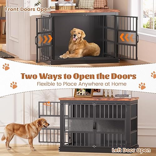 Miniatura 32 de VOPEAK Mueble de jaula para perros de 40 pulgadas, resistente a los masticados, jaula resistente para perros, jaula para perros con puertas dobles