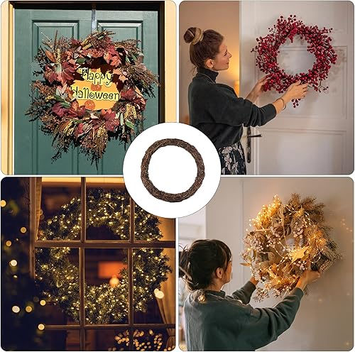 Vista 7 de Corona de vid natural para manualidades, base de corona de ramita de ratán redonda de 12 pulgadas, suministros para hacer coronas de bricolaje