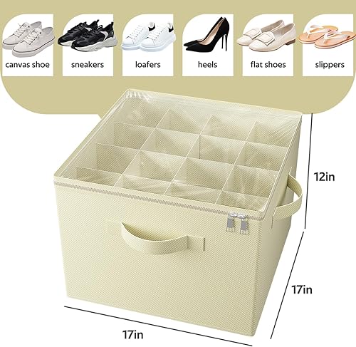 Miniatura 2 de ANBOO Organizador de zapatos para armario, contenedores de almacenamiento de tela con cubierta transparente, divisores ajustables que ahorran