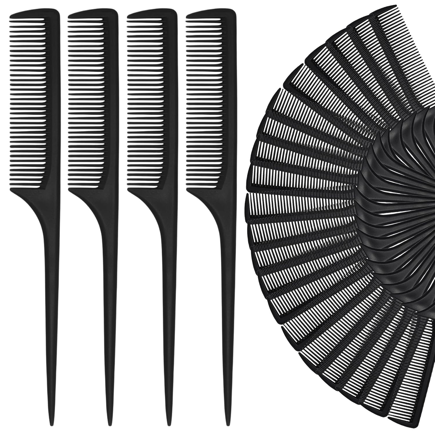 GAONSWOE 24 Pcs Rat Tail Comb Set - Anti-Static Heat-Resistant Fine Tooth Teasing Combs for Precise Parting, Detangling, Updos & Braiding