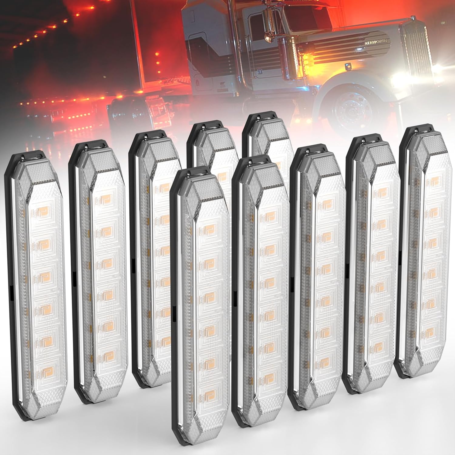 PSEQT 4.7'' Dual Color Trailer Marker LED Lights Strip Amber Red Dual Function Brake Stop Turn Signal Light Side Clearance Tail Front Rear Waterproof Light for Trailer Truck Car Bus Van ATV UTV, 10Pcs