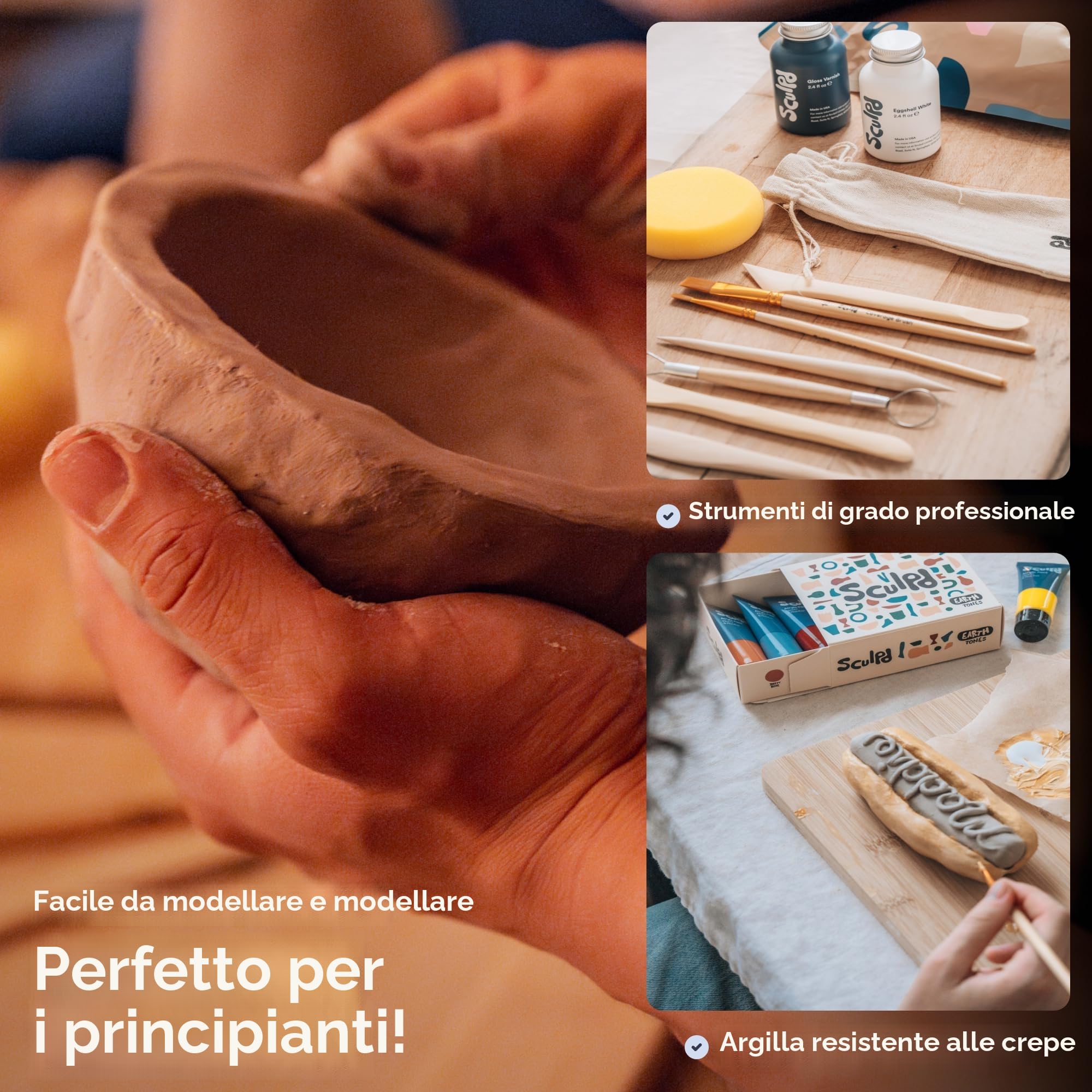 Sculpd - L'originale kit di ceramica per adulti - include argilla asciutta all'aria per adulti, strumenti per scolpire, vernice, pennelli, guide, set di arti e mestieri serali per coppie, vernice