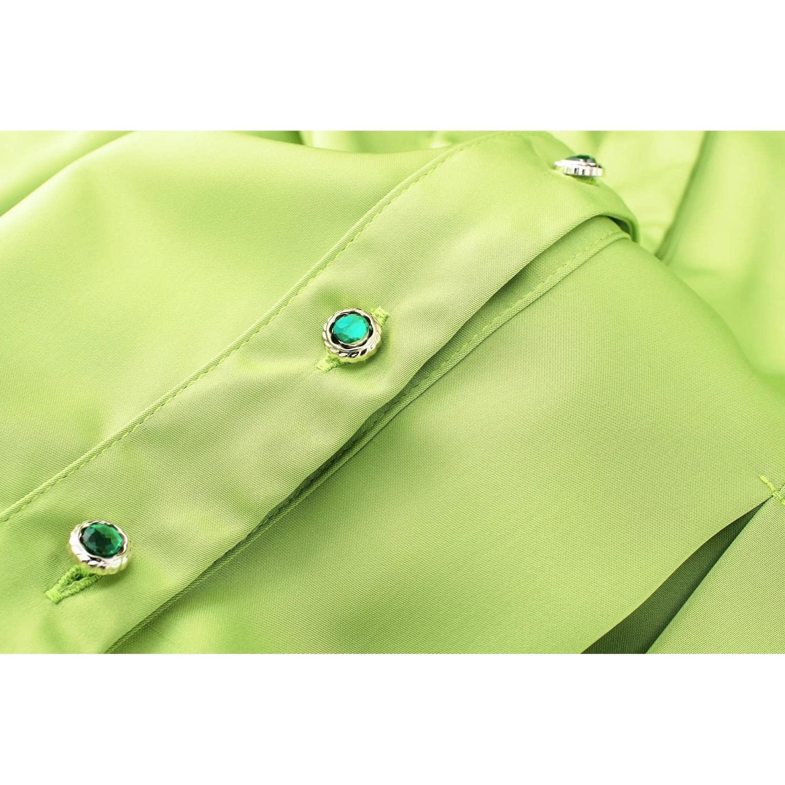 Vestido de estilo camisa verde claro para mujer con botones de gema manga larga elegante dama casual moda vestidos cortos mujer túnica