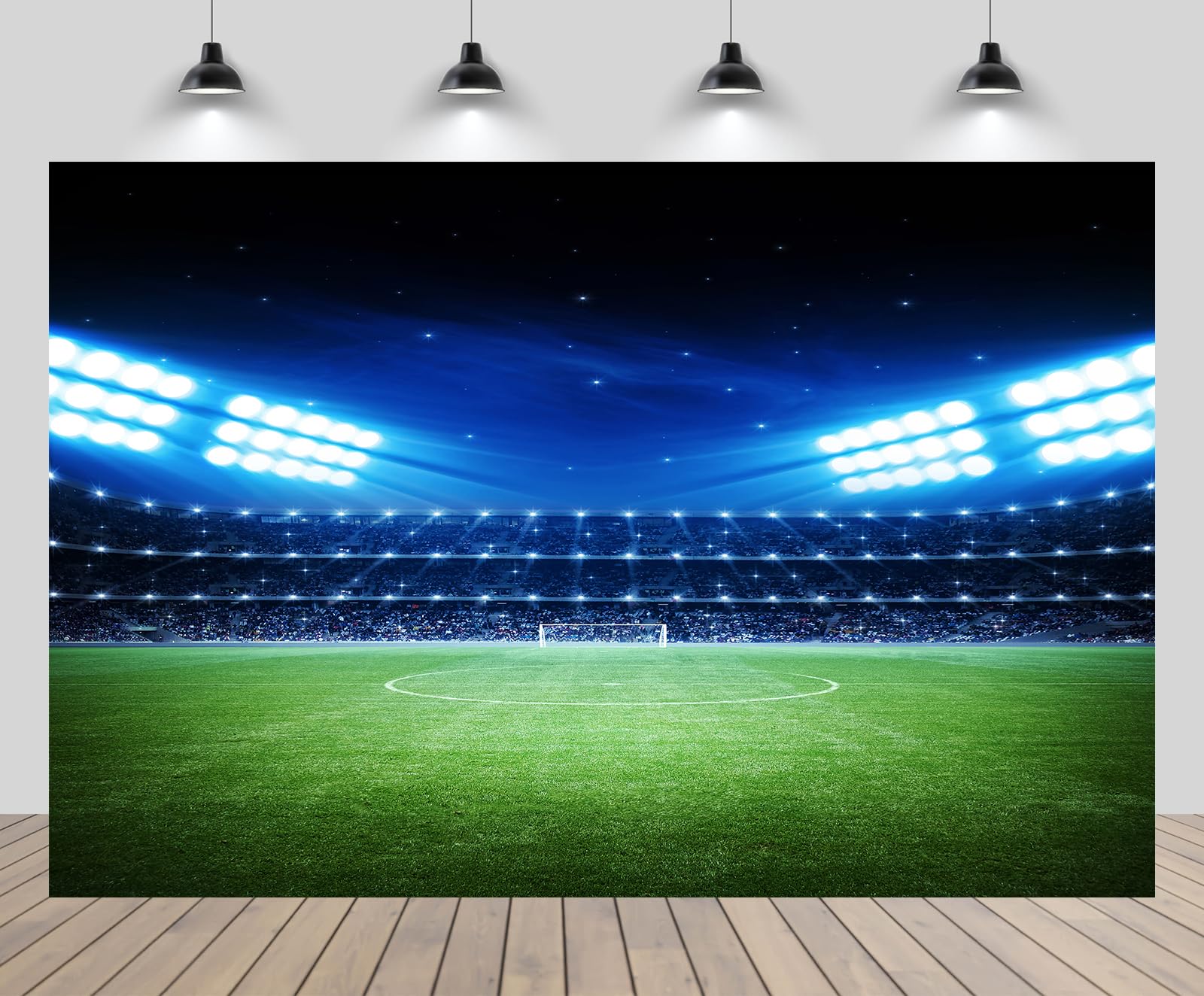 chnywork 7x5ft Soccer Stadium Backdrop Football Field Audience Stands Goal Light Spotlight Background Sport Game Winner Champion Boys Birthday Party