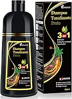 Shampoo Colorante KAISASA 3 em 1 para Cabelos Grisalhos, Preto, Efeito Semipermanente, com Óleo de Argan e Cúrcuma
