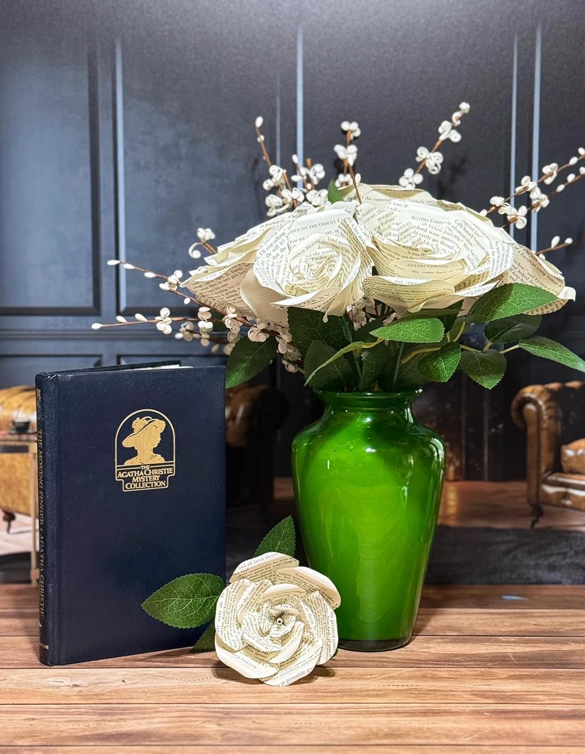 Agatha Christie Handmade Paper Flowers. One-of-a-Kind Single Roses from Mystery Novels. Available in 3 Sizes. Unique Gift for Book Lovers. (Small 3" Single Rose)