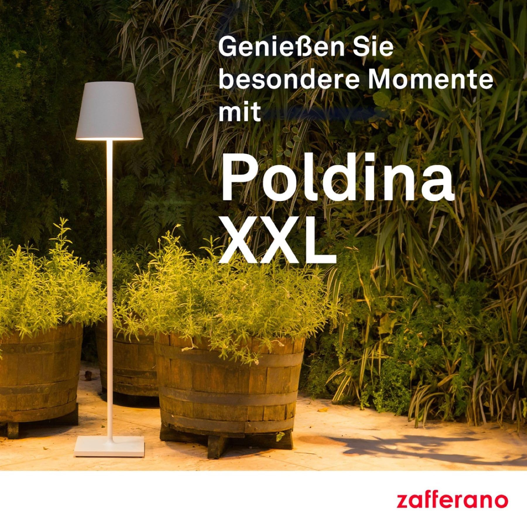 Zafferano, Poldina XXL Lampe, Kabellose, Wiederaufladbare Stehlampe mit Touch Control, Geeignet für Wohnzimmer und Außenbereich, Dimmer, 2700-3000 K, Verstellbare Höhe 69-150 cm, Farbe Corten