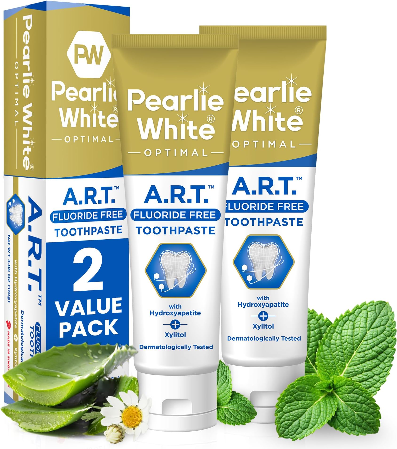 Active Remineralization Fluoride Free Toothpaste - 3.8oz/110gm - Remineralizing Toothpaste for Tooth Enamel Repair - Helps Remove Stains - Contains Hydroxyapatite and Xylitol - Pack of 2