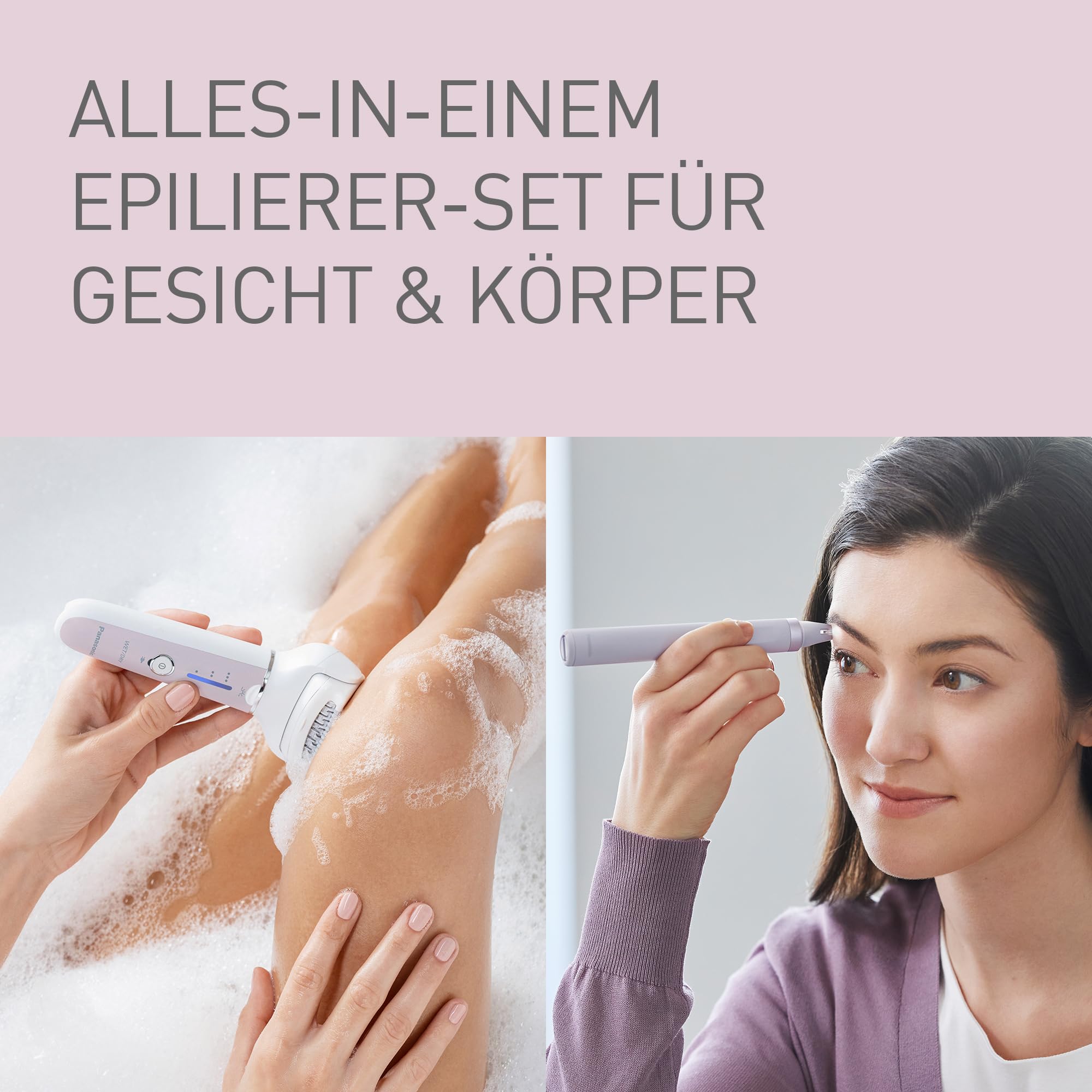 Panasonic ES-EYL9-P503 Kabelloser Nass-/Trocken-Epilierer für Damen, 3 Geschwindigkeiten, Weiß/Hellviolett