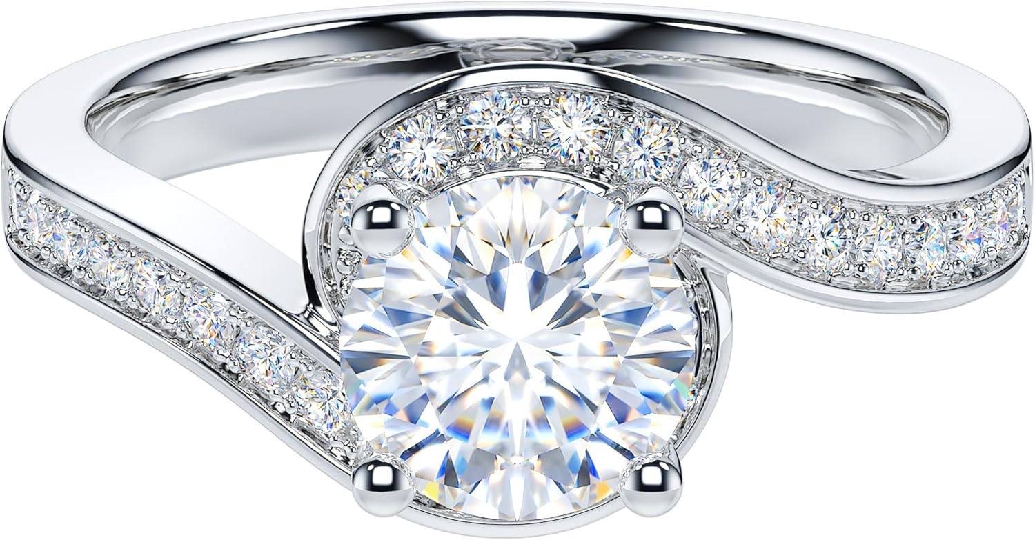 THELANDA Genuine Moissanite or Simulated Diamond Take Me Out Swirled Wrapped 1CT Promise Engagement Bridal Ring For Her