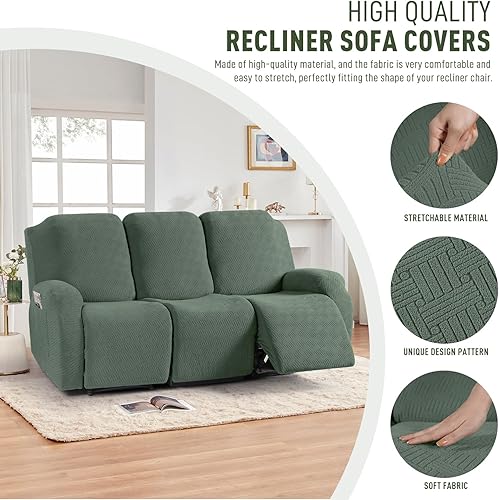 Vista 337 de KinCam Fundas para sillas reclinables, funda elástica y reclinable, fundas para sofá reclinable, fundas de sofá reclinable a rayas, fundas Gris