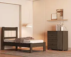 Jogo de Quarto Bela Com Cama Solteiro e Cômoda em MDF (Chocolate)