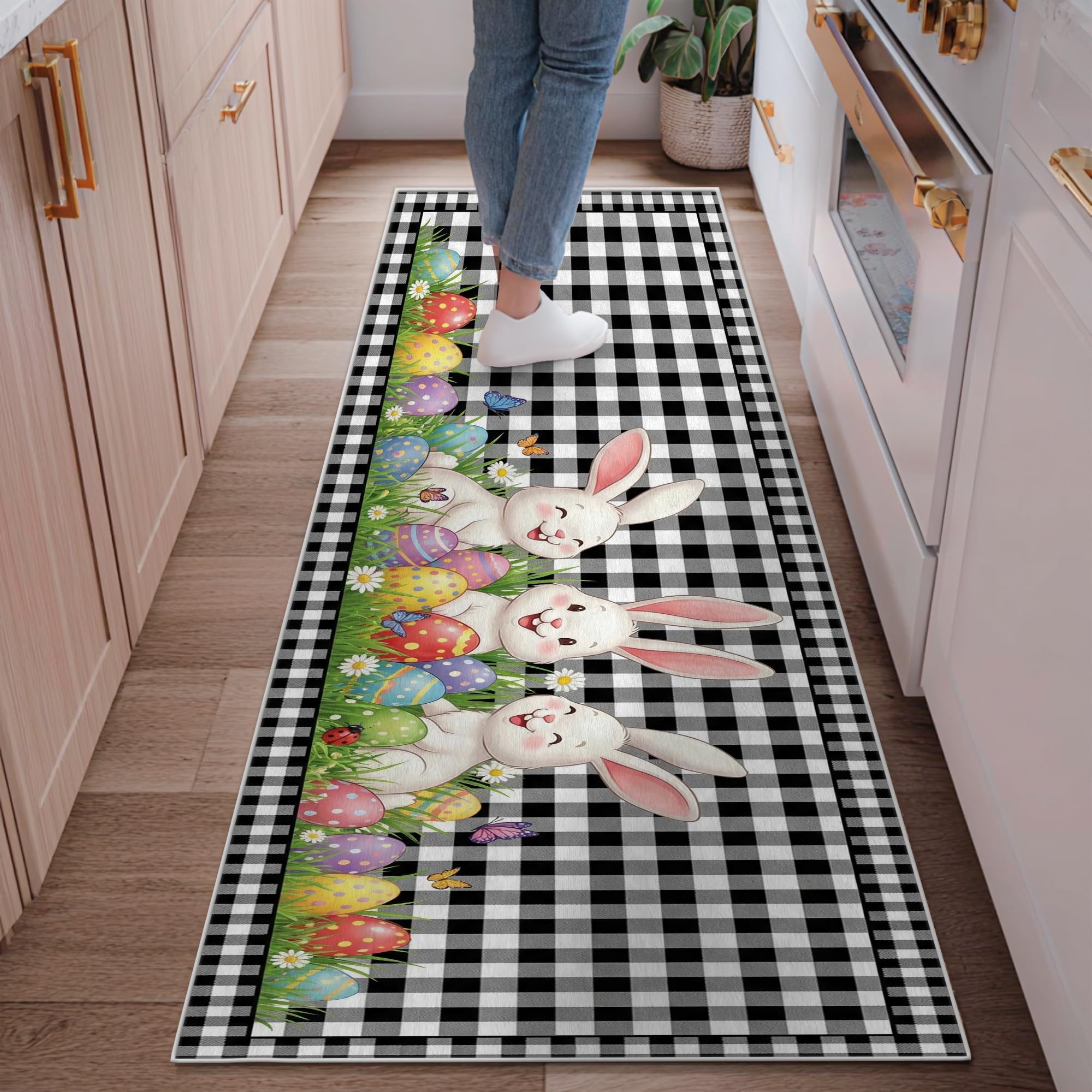 Tapis de couloir motif lapin anti-peluche pour entrée propre de Pâques