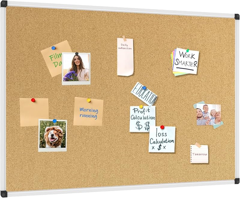 XBoard Cork Board 36 x 24 inches, Notice Cork Bulletin Board | Corkboard with Aluminum Frame and Push Pins for Organization
