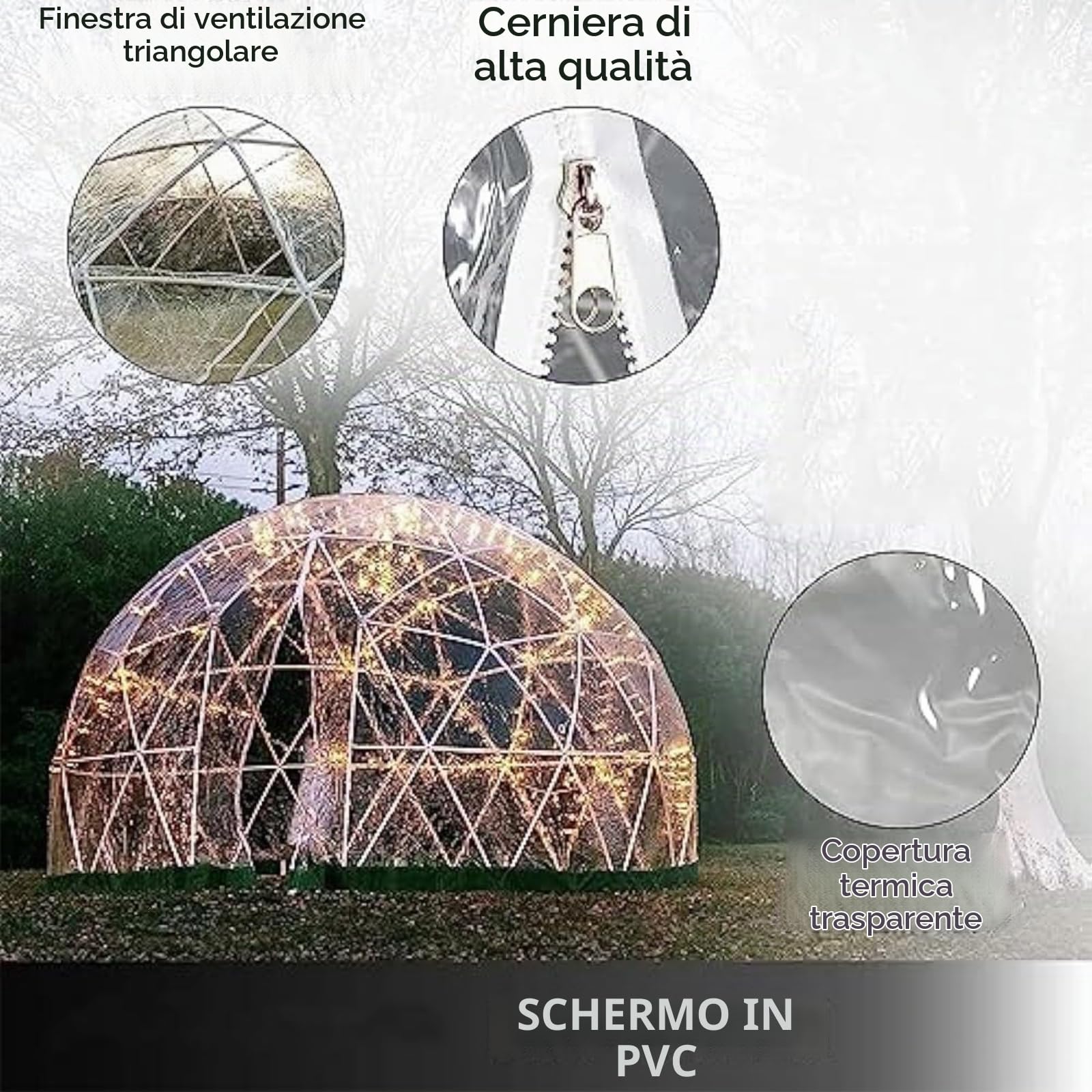 Igloo Dome da esterno per l'inverno copertura trasparente 3,5 m (senza telaio tenda), tenda a igloo da giardino, serra, cupola trasparente, copertura trasparente